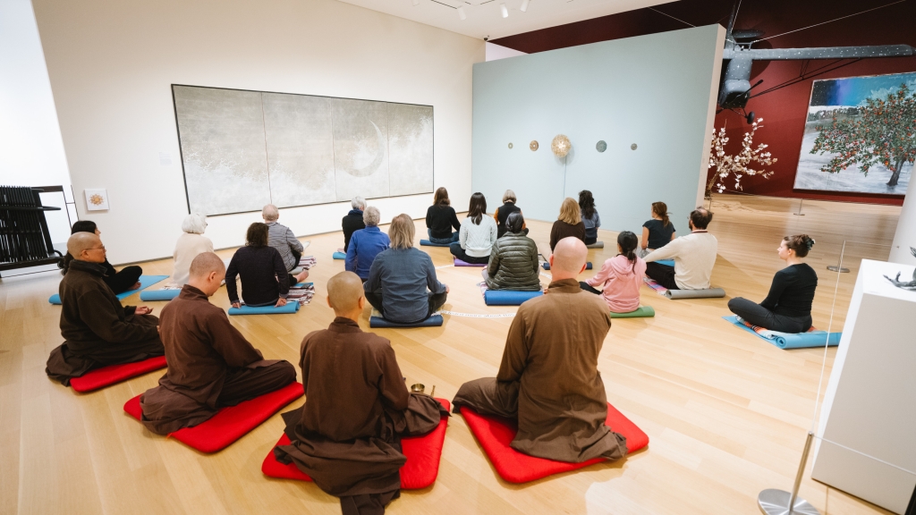 Monastic teachers from Deer Park Monastery lead an mindfulness event at the Hood Museum of Art.